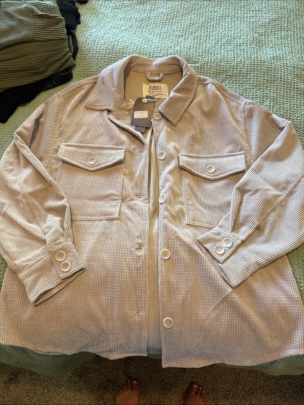 Ashley Stewart Light Cream Corduroy Shacket